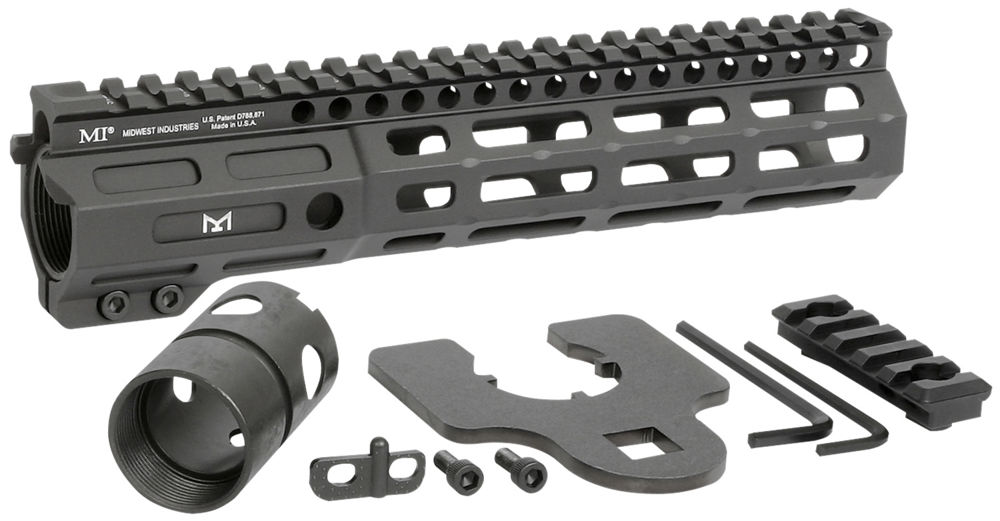 Midwest Industries MINF925 Night Fighter  9.25" M-LOK Black Hardcoat Anodized Aluminum Includes Barrel Wrench, Nut, & 5 Slot Rail